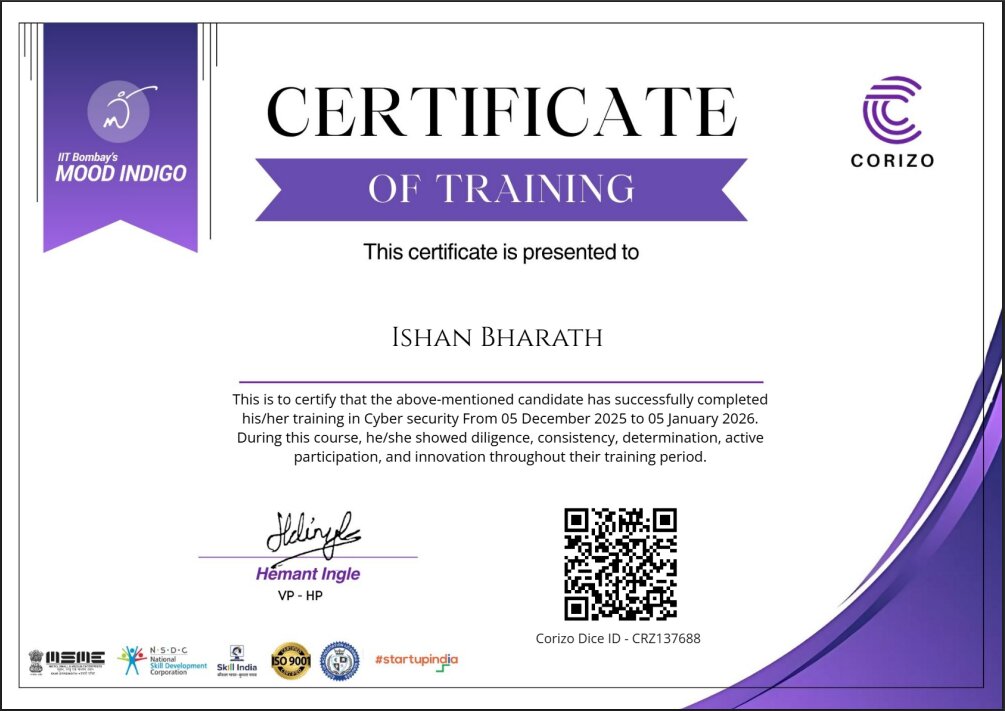 Corizo Cyber Security certificate
